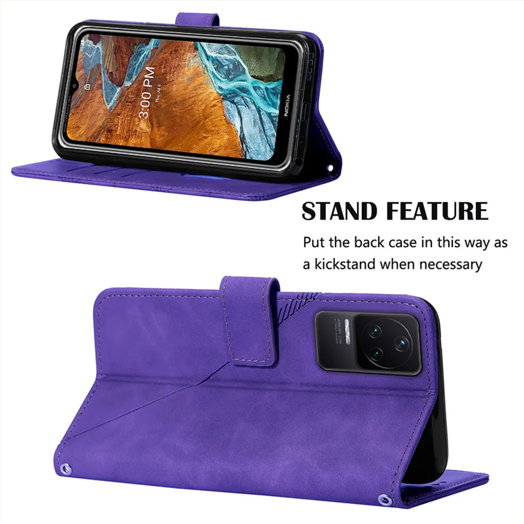 Custodia Portafoglio Xiaomi Redmi K50 / K50 Pro in Pelle Goffrata Viola - 3