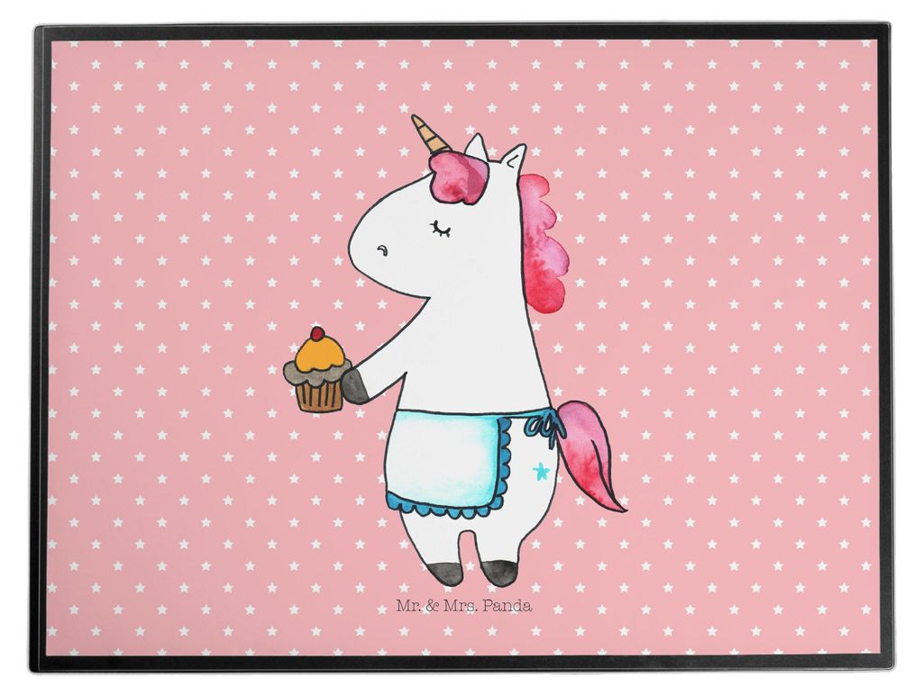 Mr. & Mrs. Panda schreibtischunterlage Einhorn Muffin - Rot Pastell - Geschenk, malunterlage, Backen, schreibtischunterlagen, Liebesgrüße, Geburt...