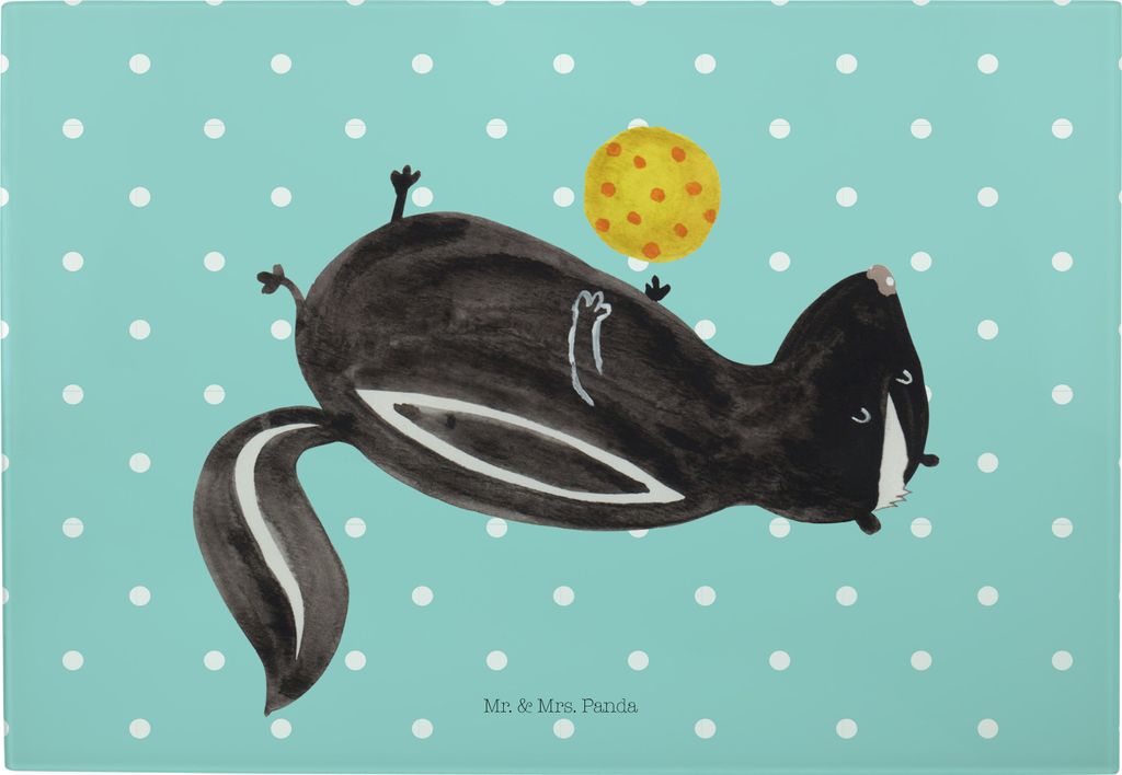 Mr. & Mrs. Panda Hackbrett Stinktier Ball - Türkis Pastell - Geschenk, Glas Schneideplatte, Raubtier, Wildtier, Vesperplatte, Schneidebrett, Servi...