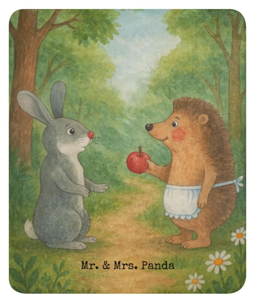 Mr. & Mrs. Panda Tagesdecke Hase Igel Design 130 x 155 cm - Weiß - Geschenk, Sherpa-Decke, Kuscheldecke, Heimdecke, Liebe Spruch, Plaid, Herzschme...