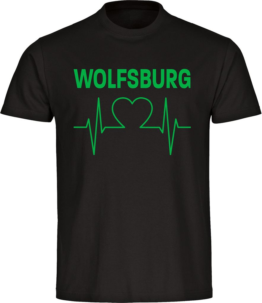 multifanshop Herren T-Shirt - Wolfsburg - Herzschlag, schwarz, Größe 4XL