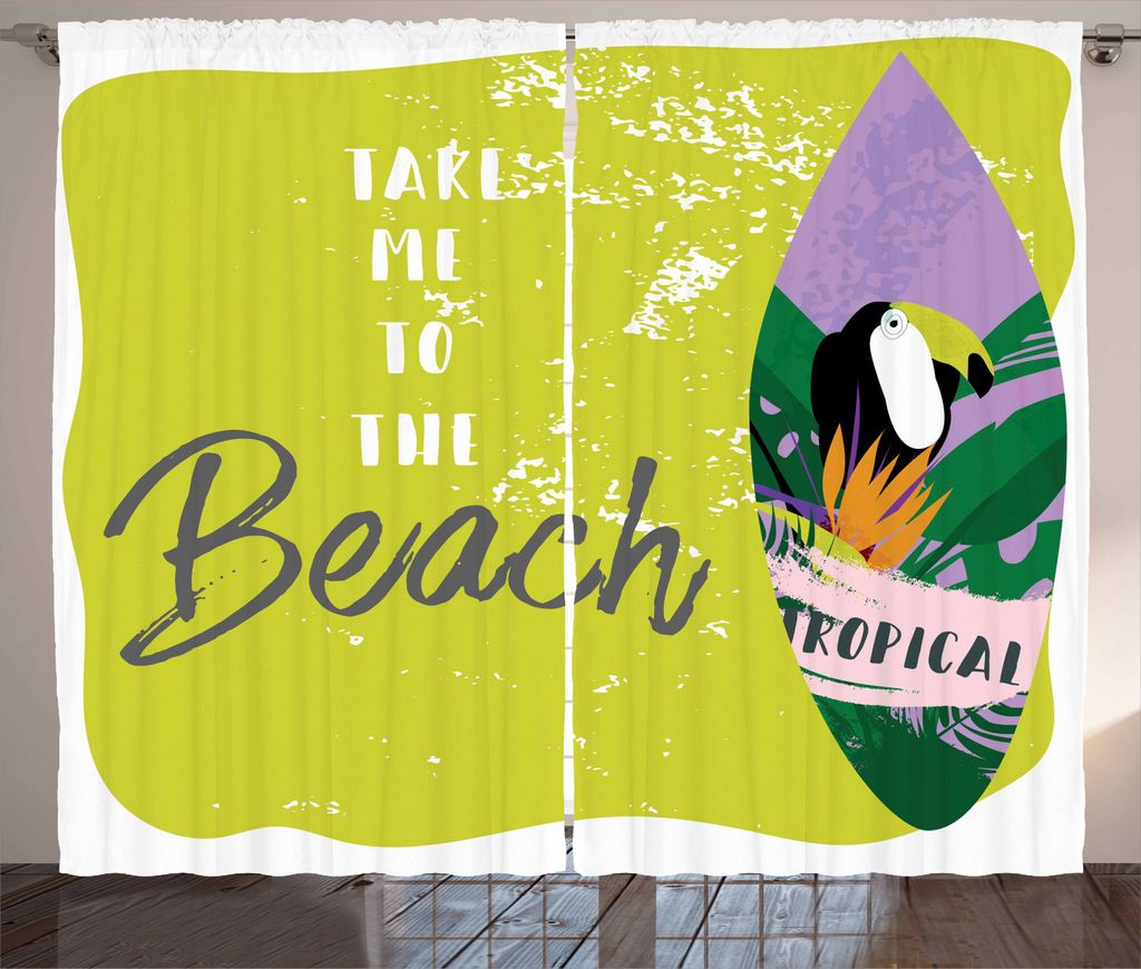 ABAKUHAUS Strand-Zitat Rustikaler Gardine, Bring mich zum Strand, Schlafzimmer Kräuselband Vorhang mit Schlaufen und Haken, 280 x 225 cm, Mehrfarbig
