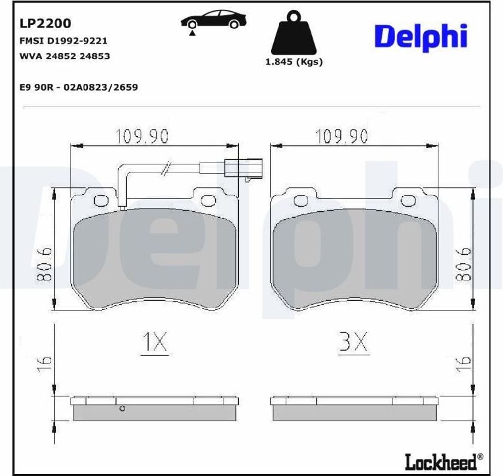 DELPHI Bremsbeläge Satz Vorne Bremsklötze für ALFA ROMEO 159 Sportwagon (939) LP2200