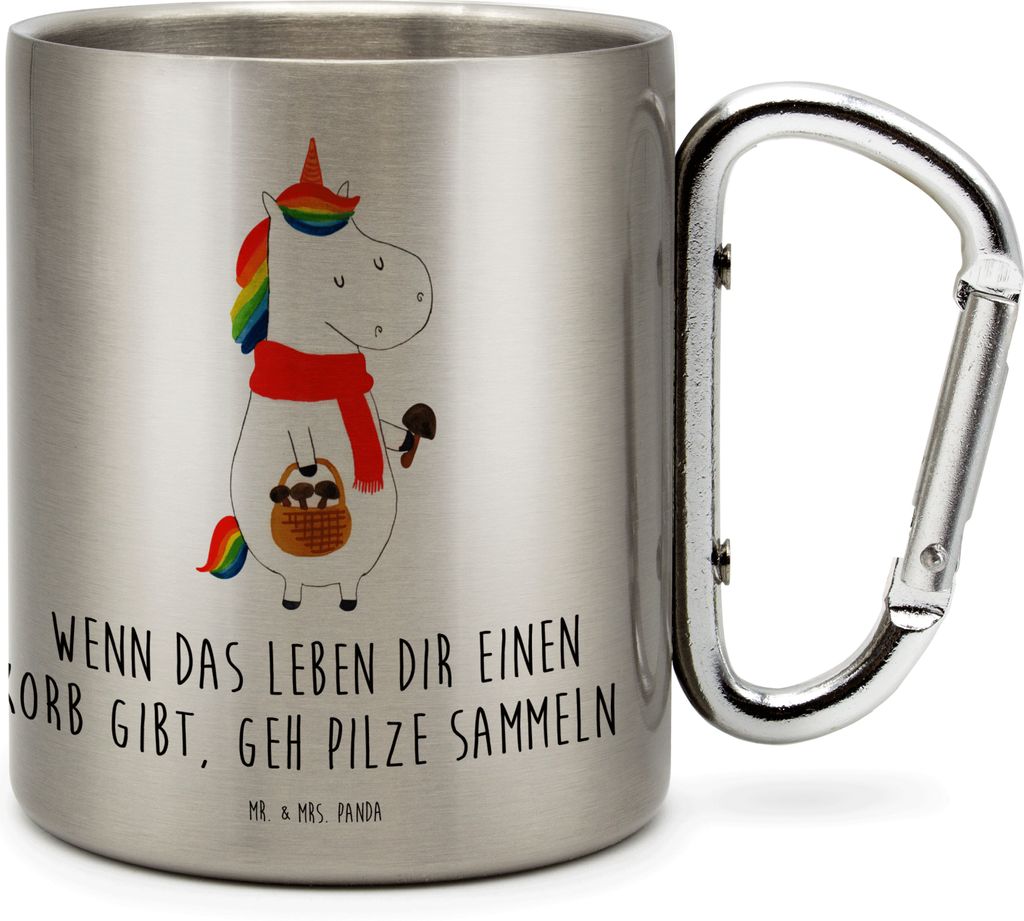 Mr. & Mrs. Panda Thermobecher Einhorn Pilz - Transparent - Geschenk, Motivation, Pilze, Edelstahlbecher, karabiner tasse, Einhörner, Isolierbecher...