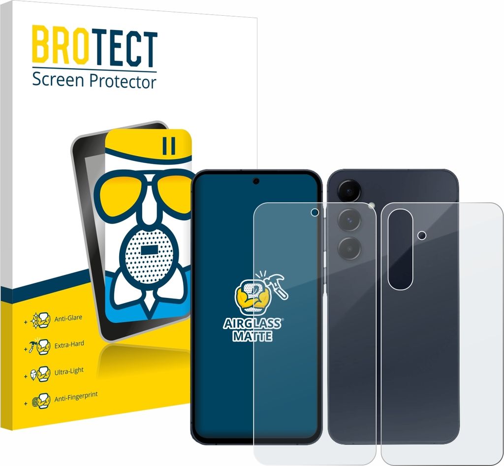 BROTECT Entspiegelungs Schutzglas für Samsung Galaxy A55 5G Enterprise Edition (Display+Rückseite) Schutzfolie Panzer Folie Glas Display Schutz matt