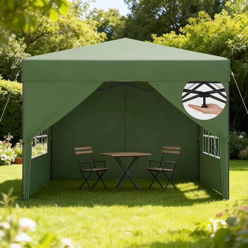 Sessamen-LP Gazebo pop-up 3x3 m Impermeabile Resistente all'inverno Stabile, protezione UV Gazebo pieghevole con pareti laterali, tenda da festa pieghevole per giardino, campeggio, matrimoni, cortile, altezza regolabile 240-260 cm, verde