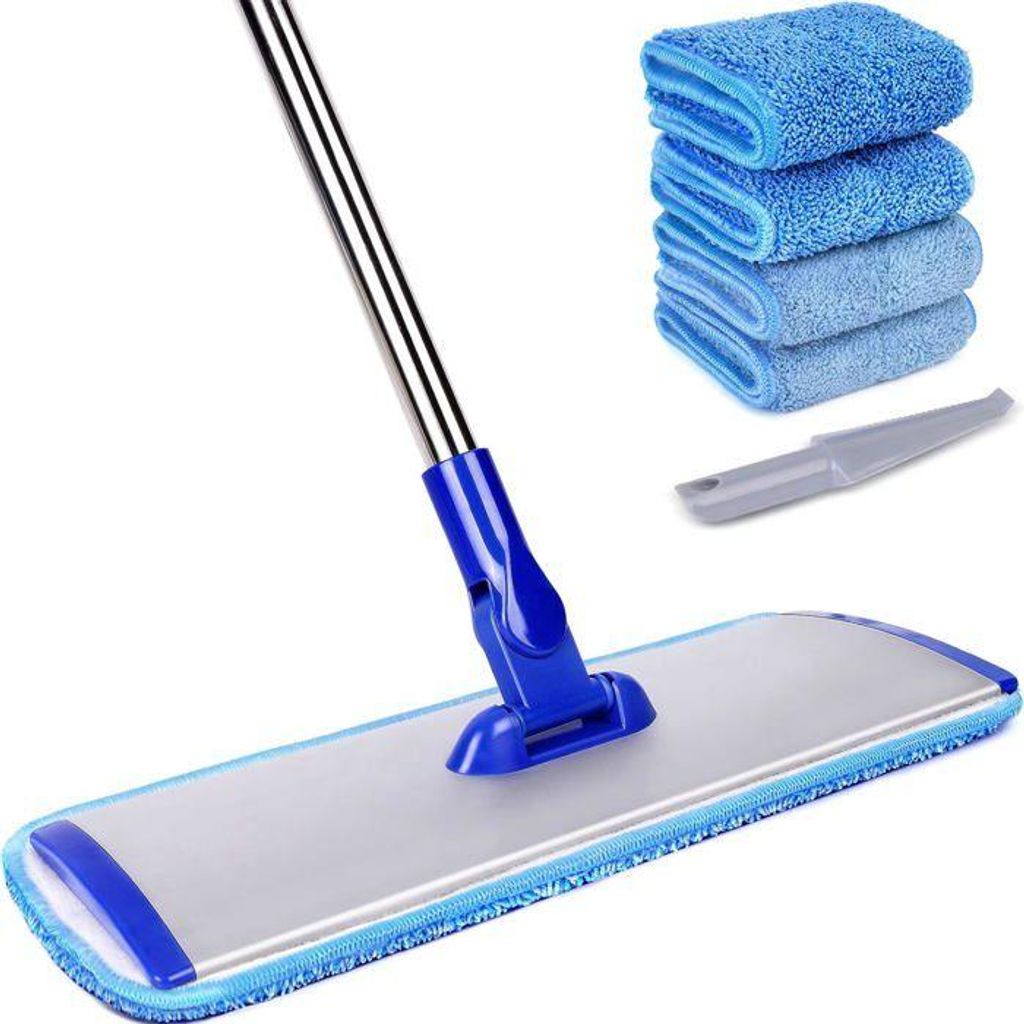 Professionelles 18-Zoll-Mikrofaser-Bodenreinigungssystem, Flachmopp mit Edelstahlgriff, 4 Pads
