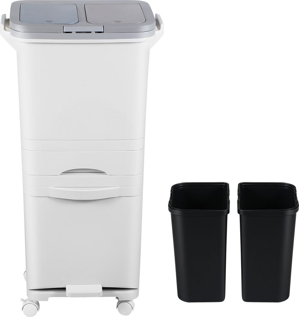 Aopunly 42L Abfalleimer Mülleimer Küche Müllsortier 4 Fächer Recycler Lagerschrank Pedal