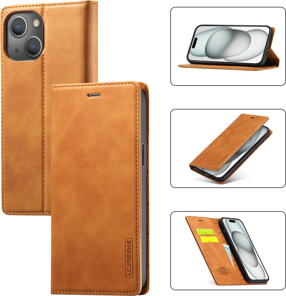 iPhone 15 Hülle, Standfunktion Kartenfach Wallet Leder Produktbild 