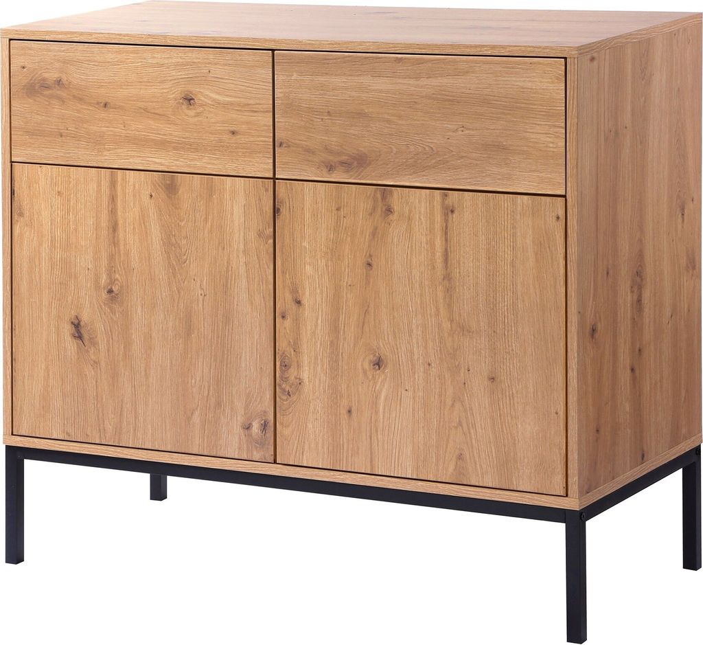 Kommode, 2 Türen, 2 Schubladen, Eichendekor - L90 x H80 cm Produktbild 5