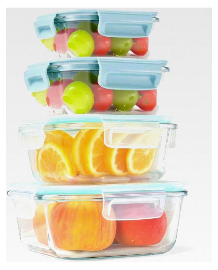 Glasbehälter für die Mahlzeitenvorbereitung mit Deckel – Langlebiges Dichtungsdesign für zuverlässige Frische (Blau, 320+520+800+1200ML)