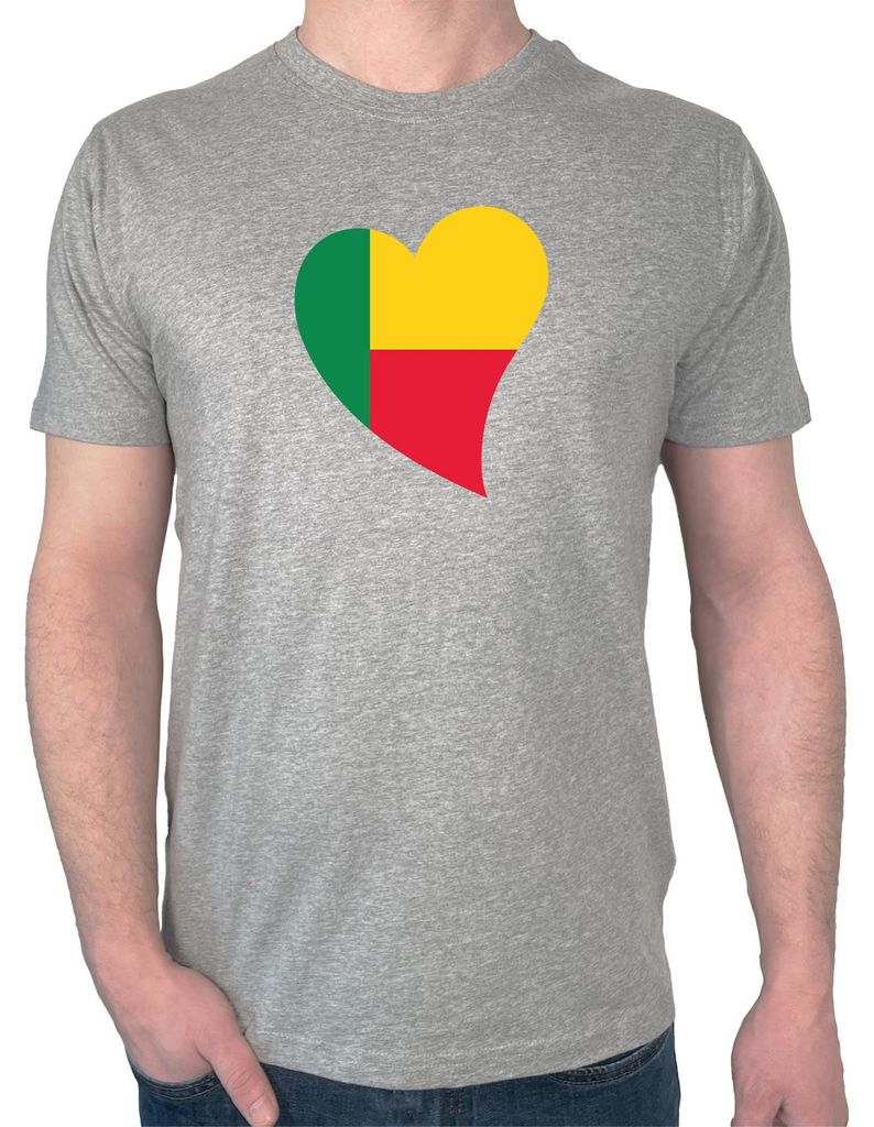 Huuraa Herren T-Shirt Benin Flagge Herz L Sport Grey Bio Baumwolle Fairtrade Herrenshirt Geschenkidee