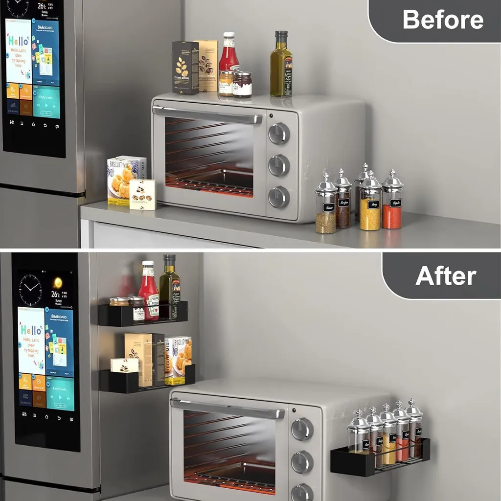 Set 3 Mensole Magnetiche Nere per Frigo - Design Salvaspazio Cucina - 3