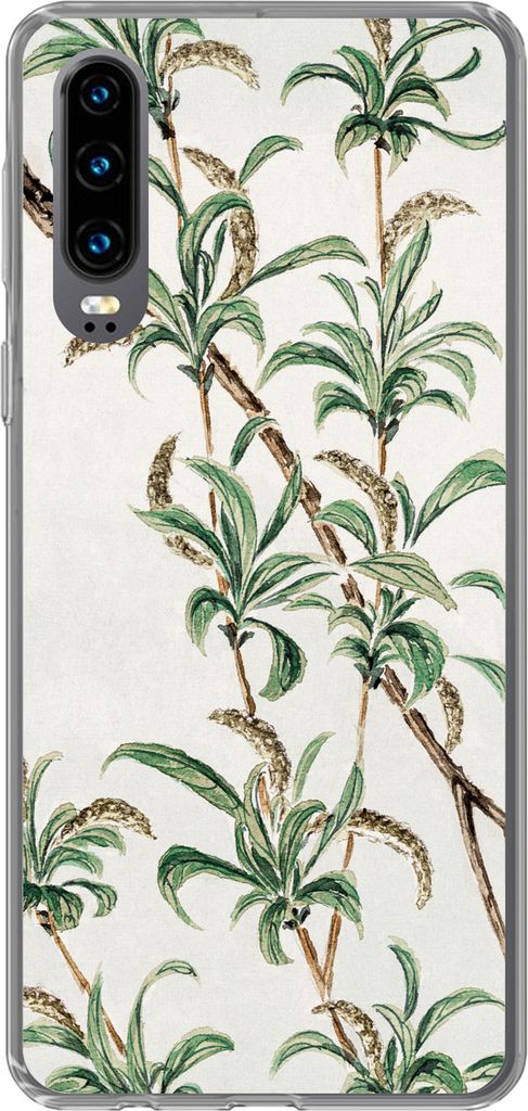 MuchoWow Handyhülle Schutzhülle Hülle für Telefoonhoesje Huawei P30 Japan - Blätter - Jahrgang Silikon Softcase Handy Hülle - Kartenbesitzer