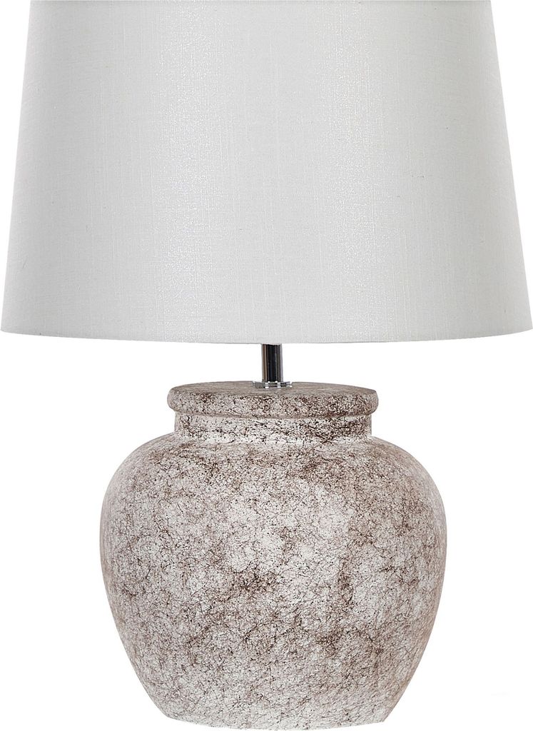 BELIANI Tischlampe Beige 47 cm Keramiksockel Stein Optik Kabel mit Schalter Lampenschirm in Weiß Schlafzimmer Wohnzimmer Modern