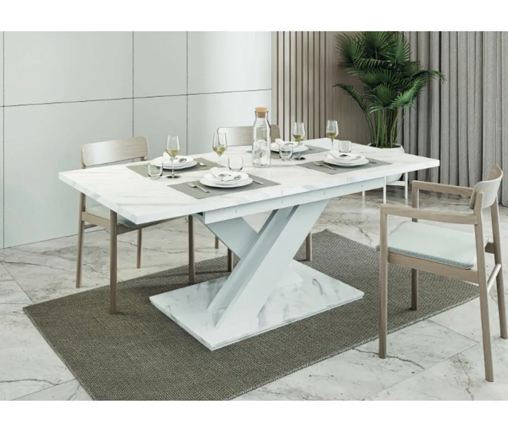 Table extensible PEPAX : gagnez de la place avec le style marbre blanc