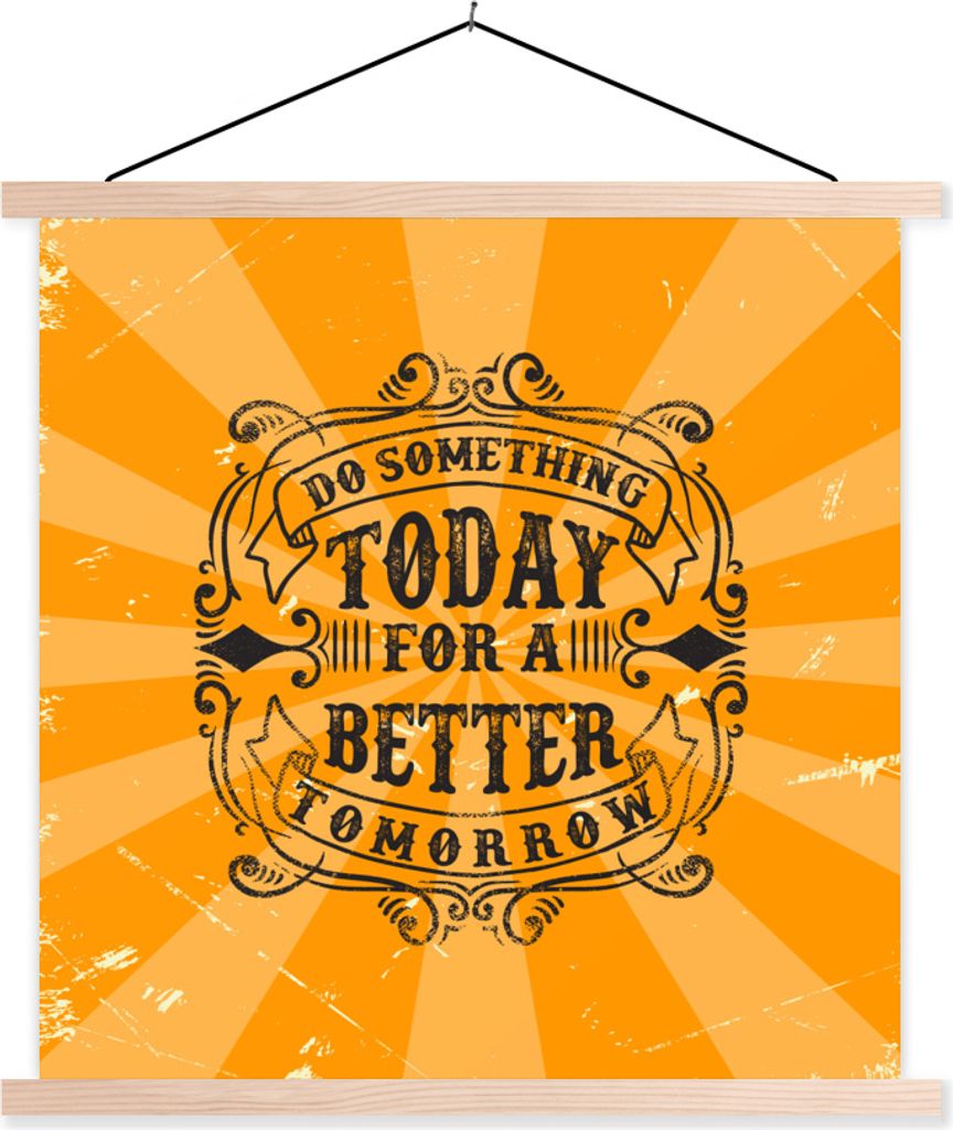 MuchoWow Textilposter Jahrgang - Gestaltung - Text 120x120 cm mit holzfarbenen Rahmen - Textil-Poster