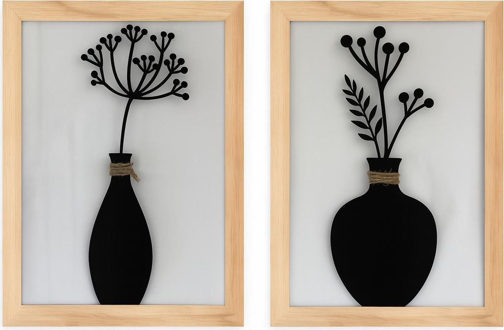 Wandbild Blumenvase Leni, Mila Metall Bambusrahmen 2er Set schwarz