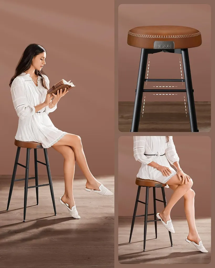 VASAGLE Collezione EKHO - Sgabello da bar, set di 2, sgabello da bar, sedia da cucina, Similcuoio, altezza 76,2 cm, per cucina, sala da pranzo, montaggio facile, marrone caramello - 4