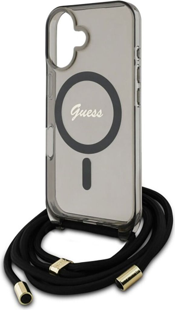 Guess GUHMP16SHCTSGNSK iPhone 16 6.1" schwarz hardcase Crossbody Cord Script MagSafe Schutzhülle