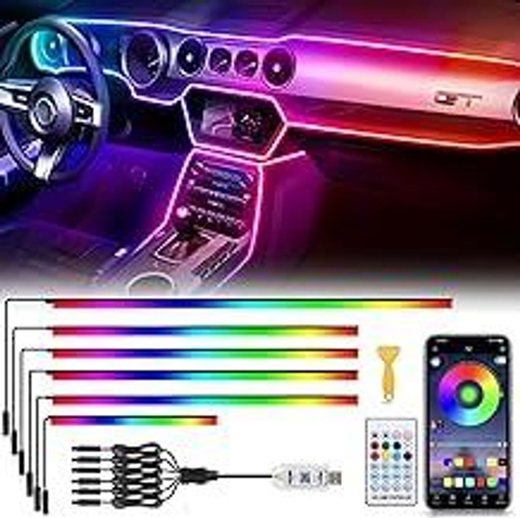 Acryl 6 IN 1 Auto Ambientebeleuchtung, RGB LED Auto Innenbeleuchtung Strip Lights 445cm 584 LEDs mit 16 Millionen Farben, 210 Dynamische, USB-Port ...