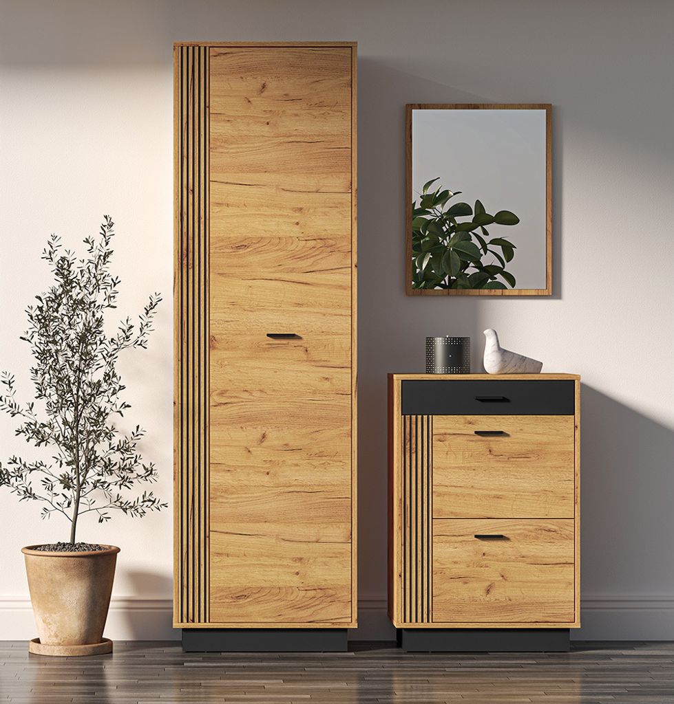 Flur Set inkl. Spiegel in Gold Craft Eiche VINICA-131 Produktbild 