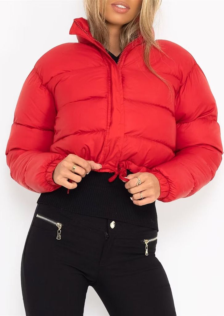ASKSA Damen Puffer Jacke Kurz Stehkragen Gesteppte Cropped Produktbild 2