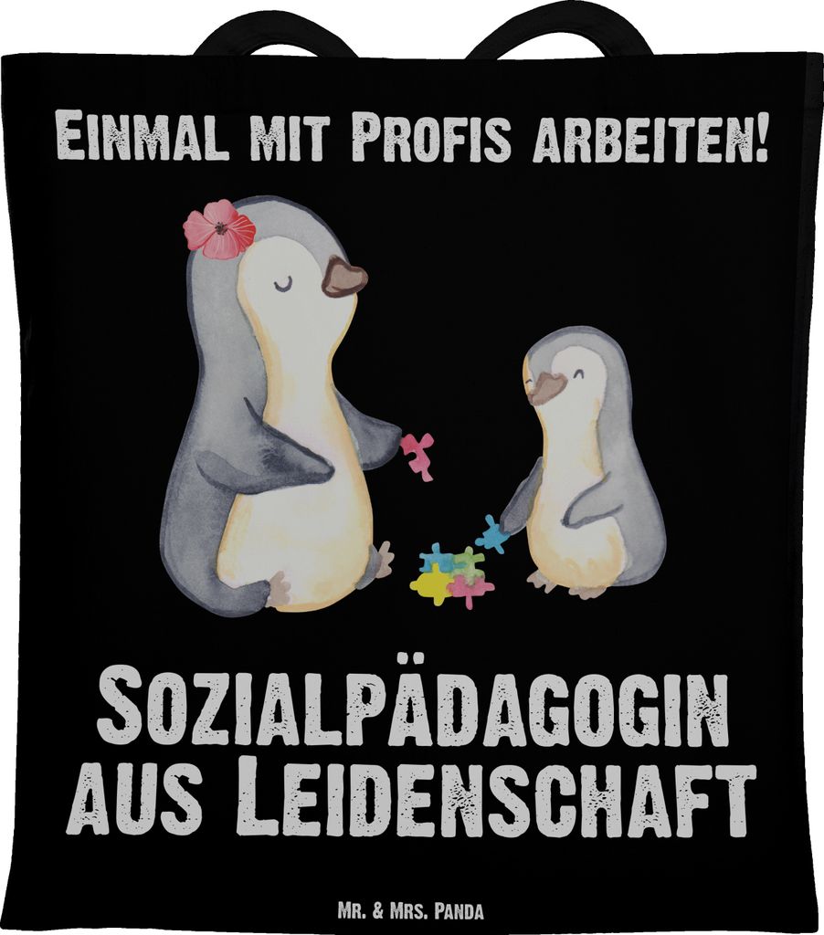 Mr. & Mrs. Panda Tote Bag Sozialpädagogin Leidenschaft - Schwarz - Geschenk, Laptoptasche, Schultasche, Tasche, Einkaufstasche, Shopping