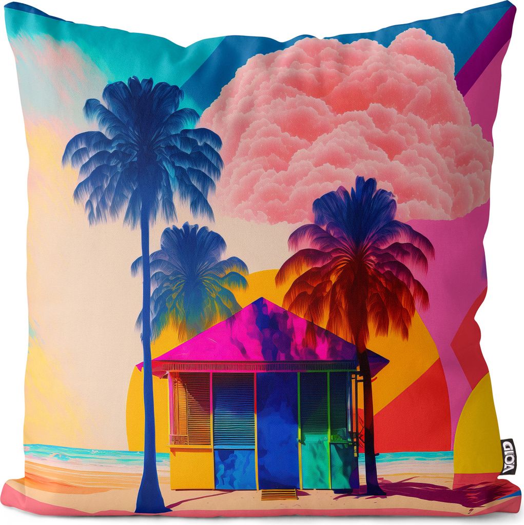 VOID Strandhaus Meer Palmen Kissenbezug Kissenhülle Polyester wasserfest Outdoor Garten Kissen Deko