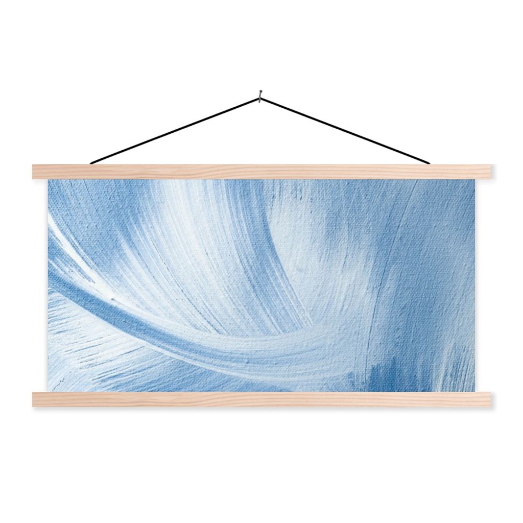 MuchoWow Textilposter Blau - Acrylfarbe - Gestaltung 150x75 cm mit holzfarbenen Rahmen - Plakate