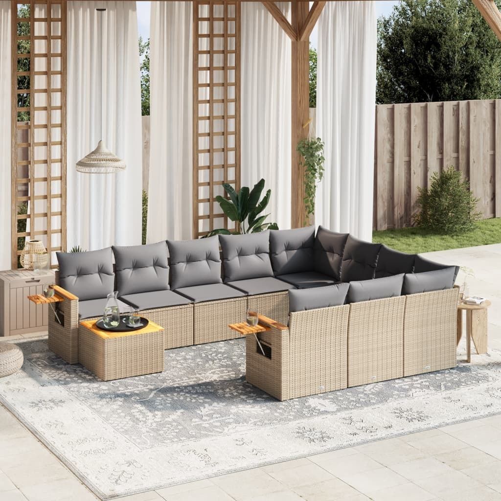 Maison Exclusive - 11-tlg. Garten-Sofagarnitur mit Kissen Beige Poly Rattan