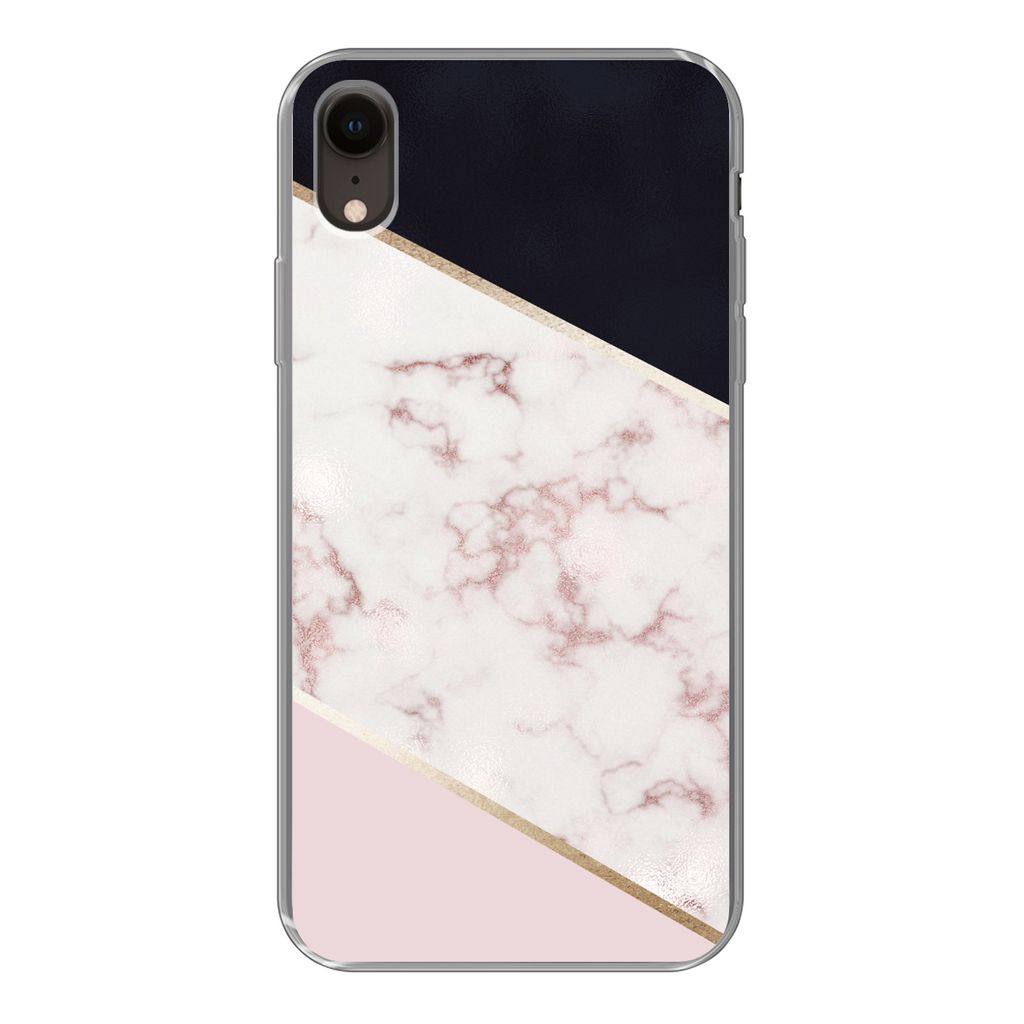 MuchoWow Handyhülle Schutzhülle Hülle für iPhone XR Marmor - Roségold - Luxus Silikon Softcase Handy Hülle - Schutzdeckel