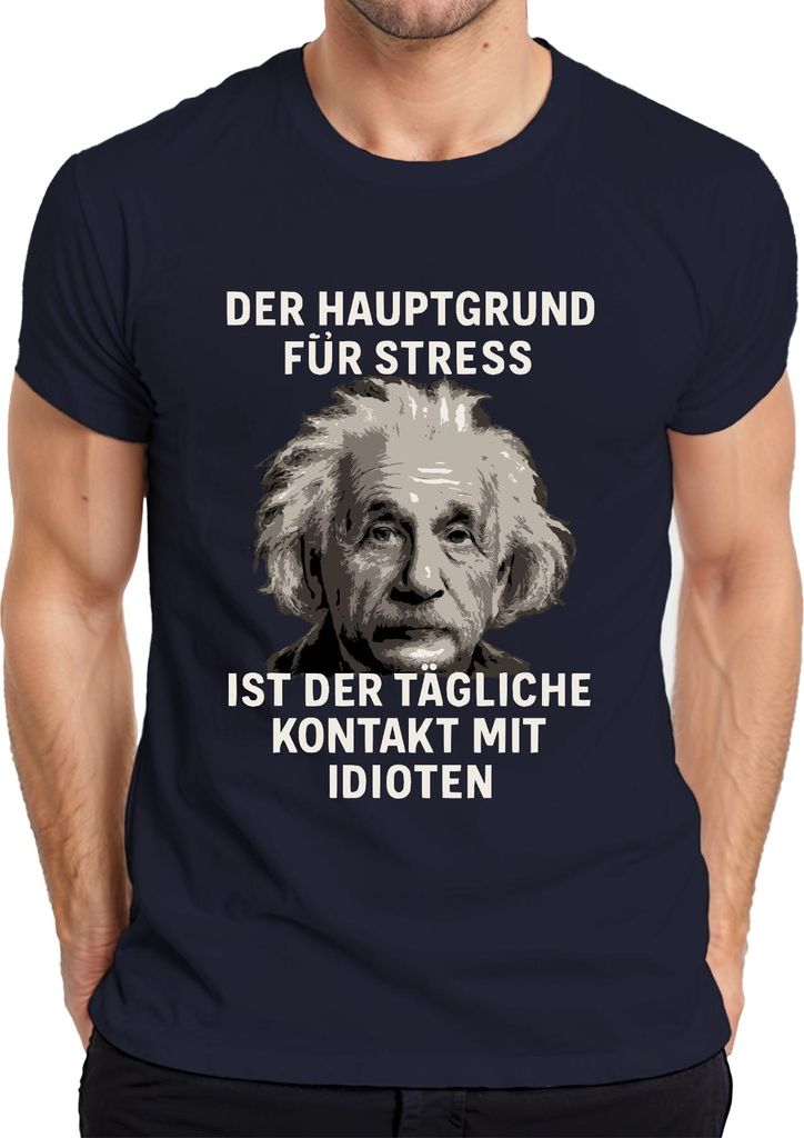 Stress durch täglichen Kontakt mit Idioten sarkastisch lustig Herren T-Shirt, Navy, XXL