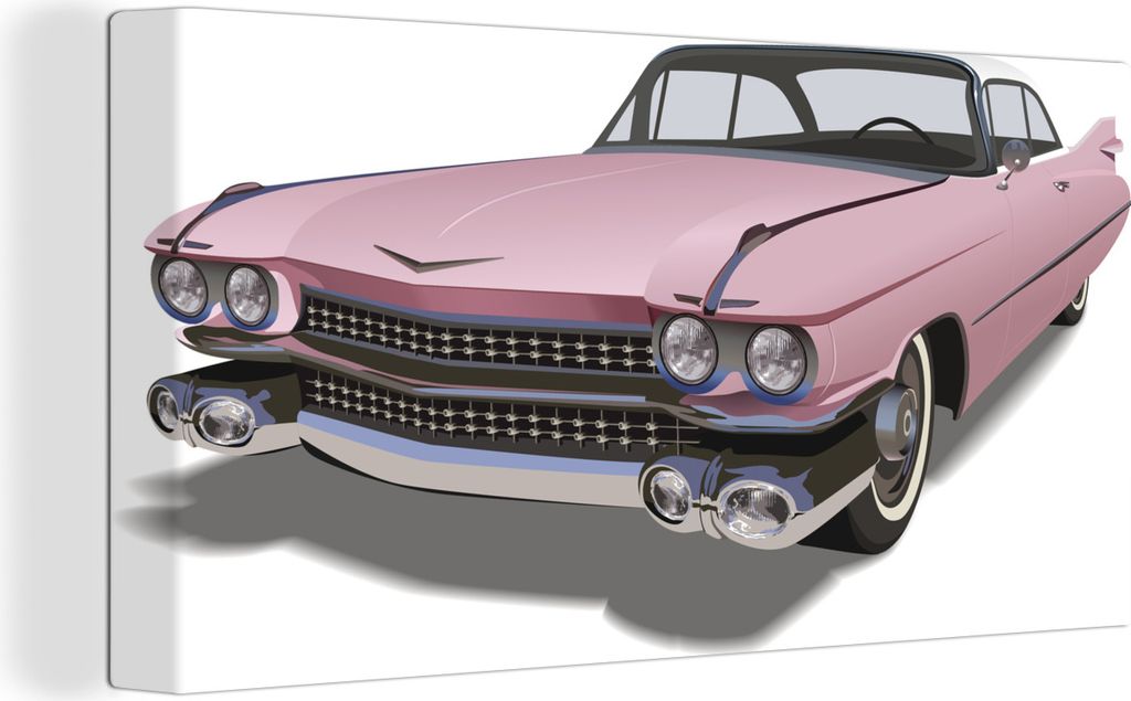 OneMillionCanvasses - Leinwandbilder - 140x90 cm, Illustration eines Oldtimers in Rosa, Wandbilder Kunstdruck Wanddekoration - Foto auf Leinwand ...