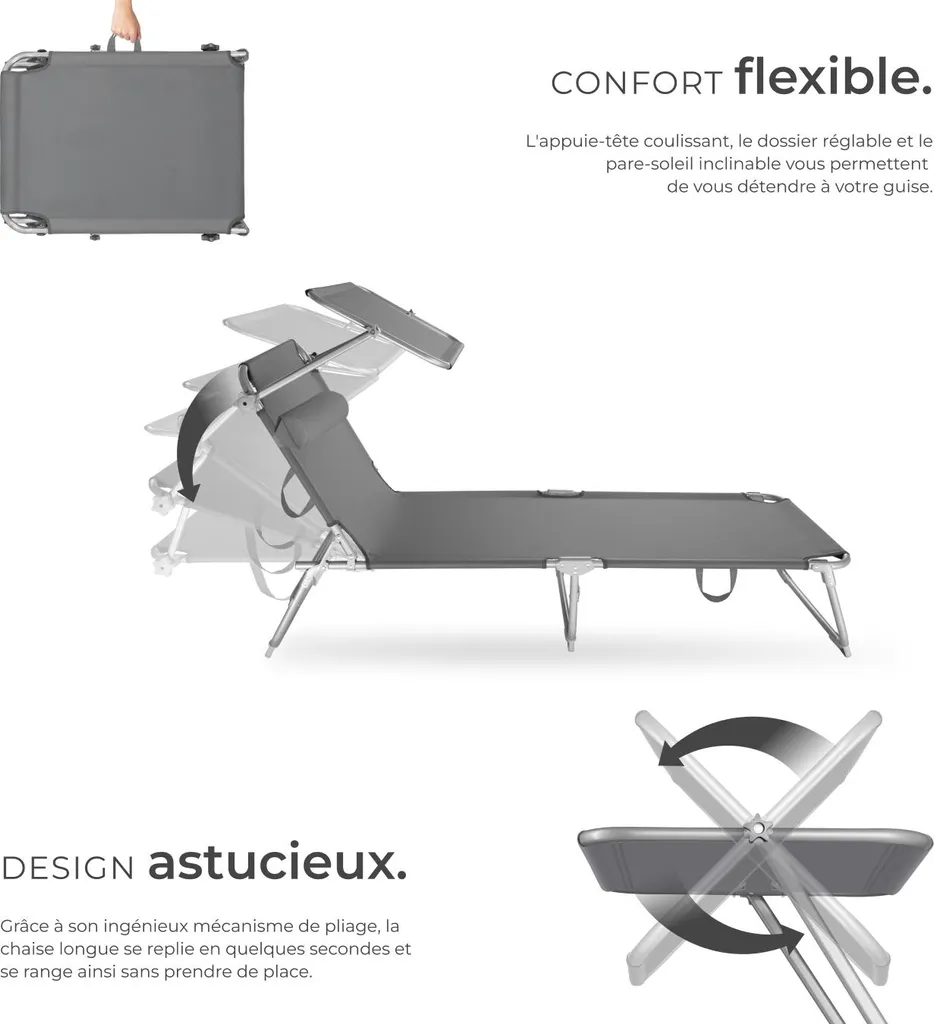 Transat de Jardin CHLOE Gris Anthracite Multi-positions et Confort - 3