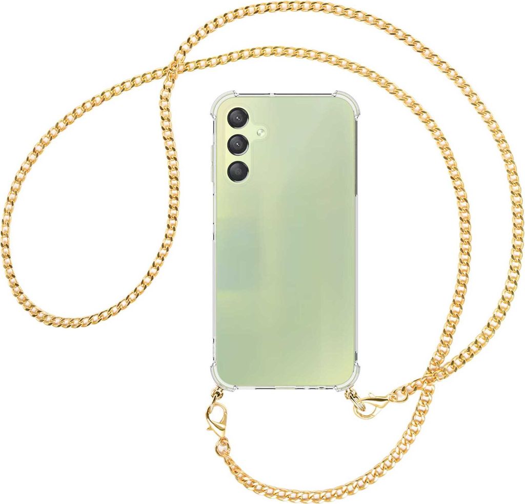 Handykette Backcover-Schutzhülle mit Band (Metall goldfarben) für Samsung Galaxy A15 - goldfarbene Kette
