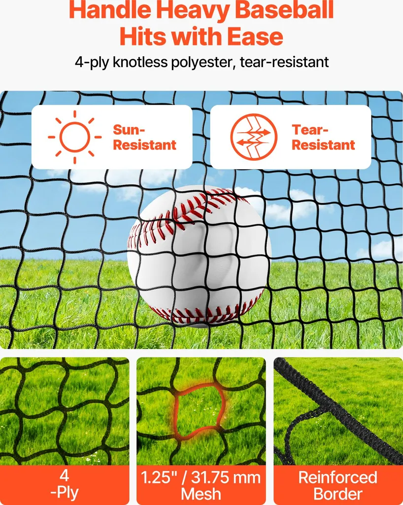 SucceBuy Gabbia da baseball (semicircolare) Rete 366x310x233 cm, rete da allenamento mobile con tessuto in poliestere resistente e senza nodi e apertura per macchine lanciapalle, inclusa rete da allenamento per softball - 3