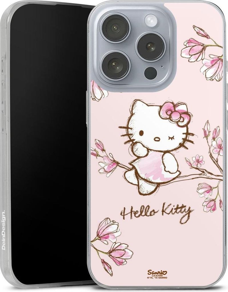 DeinDesign Slim Hülle für Apple iPhone 16 Pro Silikon Case Ultra Dünn Handyhülle Fanartikel Hanami Hello Kitty