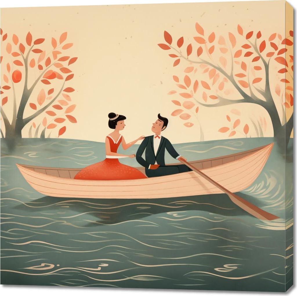 Bild 100x100cm Romantische Flucht am Fluss