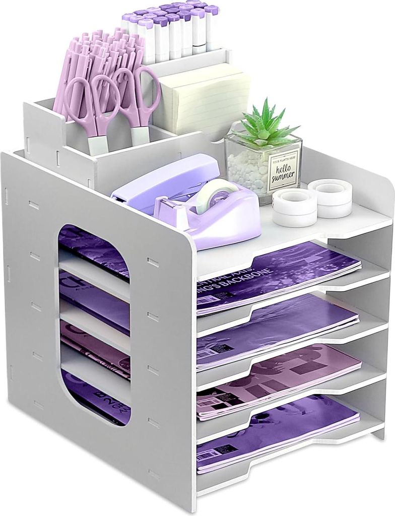 Briefablage Organizer - 5-lagige Büroorganisation - Schreibtischmap - Weiß