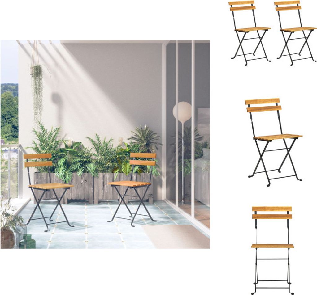 vidaXL Klappbare Gartenstühle 2 Stk. Stahl und Massivholz Akazie - Gartenstühle