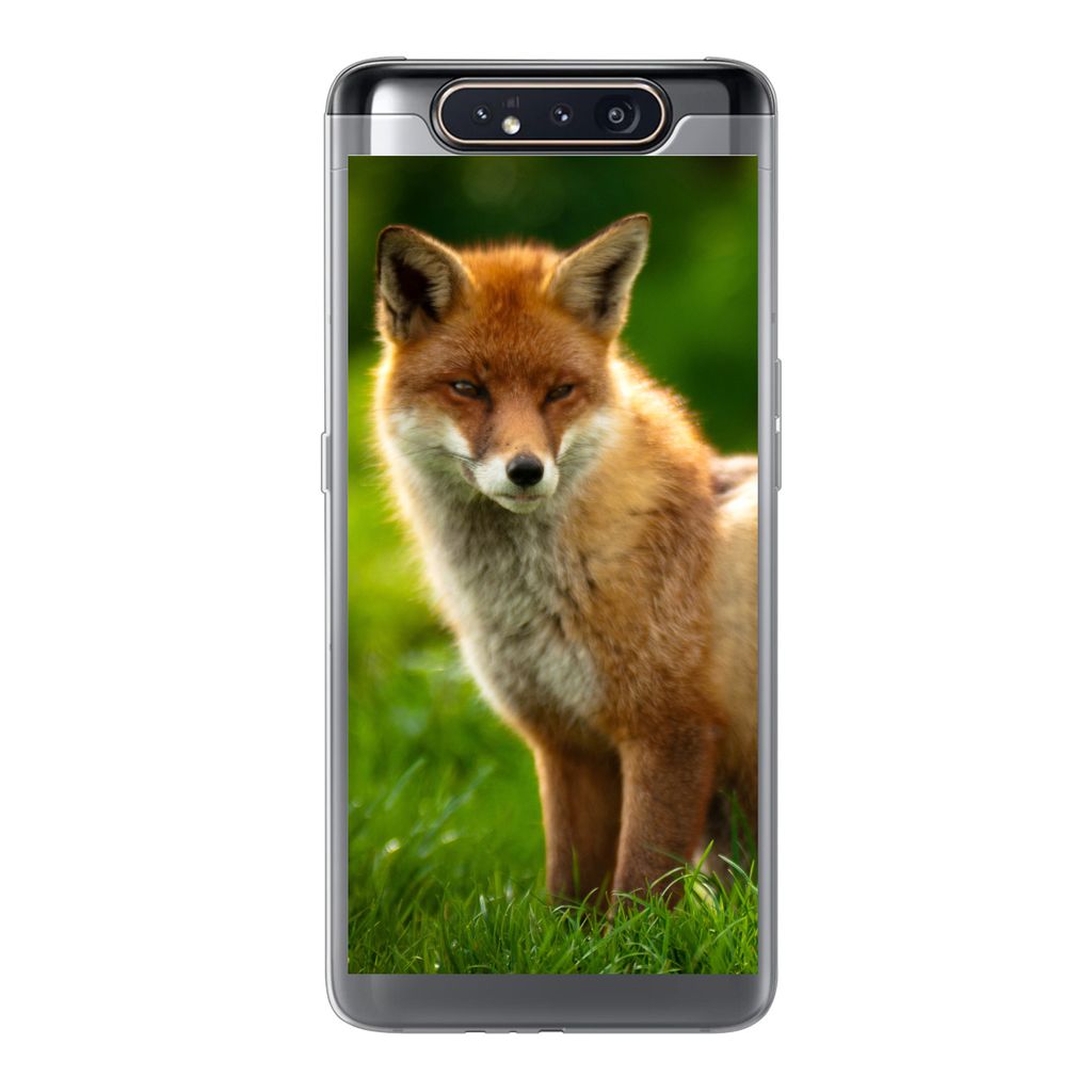 MuchoWow Handyhülle Schutzhülle Hülle für Samsung Galaxy A80 Fuchs - Licht - Gras Silikon Softcase Handy Hülle - Schutzdeckel
