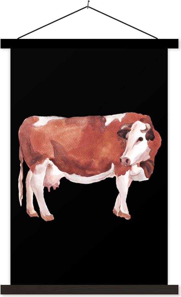 MuchoWow Textilposter Kuh - Tiere - Braun - Schwarz 120x180 cm mit schwarzem Rahmen - Fotos