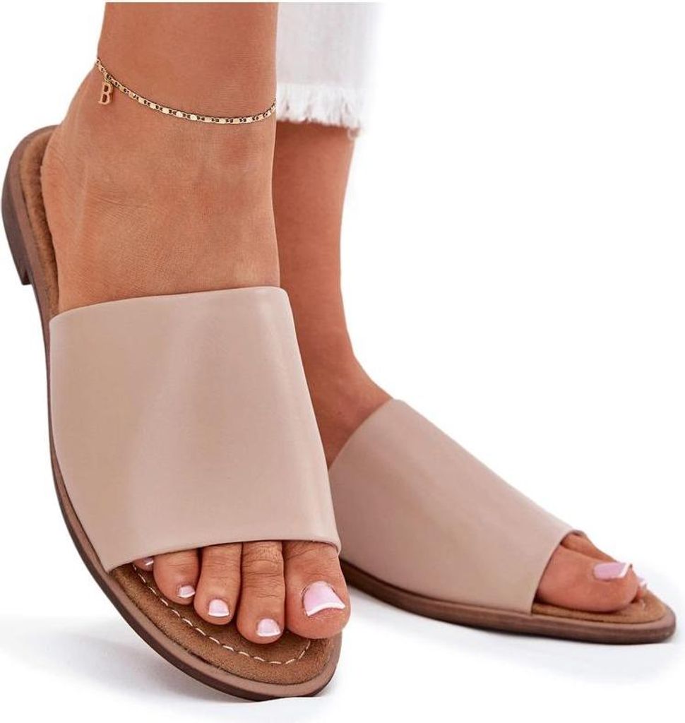 Damen Leder Glatte Pantoletten Beige Cerise 36