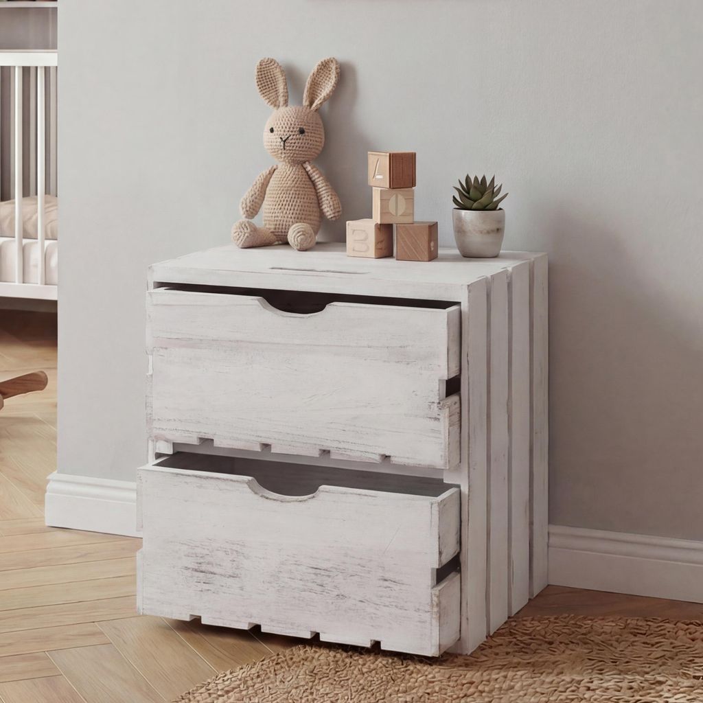 Kommode MCW-C62, Schubladenkommode Holzkiste, Shabby-Look Vintage, 2 Schubladen 36x32x26cm weiß