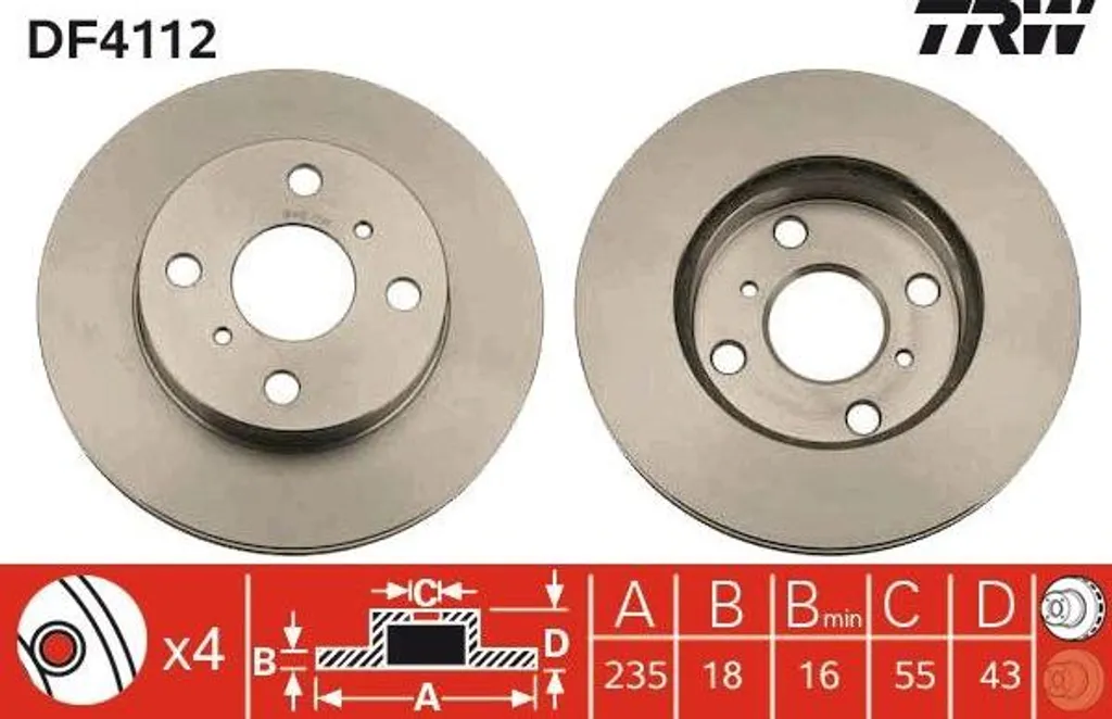 Disque de frein TRW DF4112 pour Toyota Yaris - Référence 4351252050