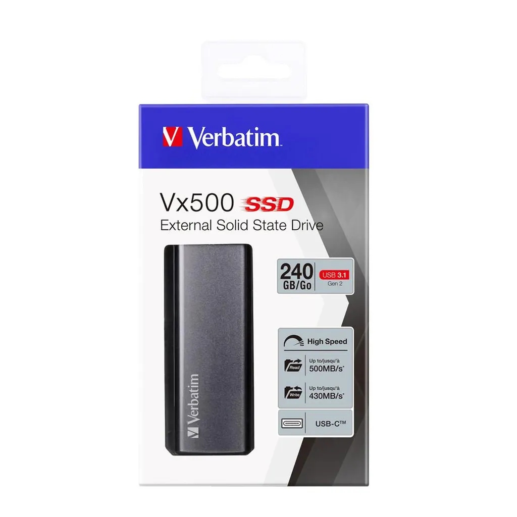 SSD externe Verbatim Vx500 240 Go USB 3.1 Gen 2 Gris Haute Performance