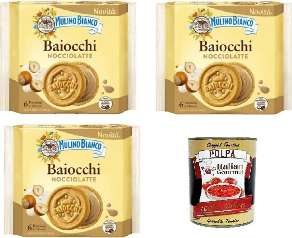 Mulino Bianco Baiocchi Haselnussdrink 3x168g – Italienische Kekse mit Haselnuss-Milch-Creme – Ohne Palmöl – Original aus Italia+ Italian Gou...