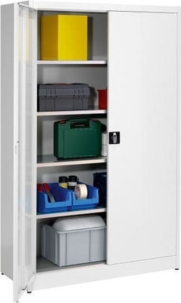 Flügeltürenschrank, 4 verz. Fachböden, BxTxH 1200x500x1965 mm, RAL7035 lichtgrau