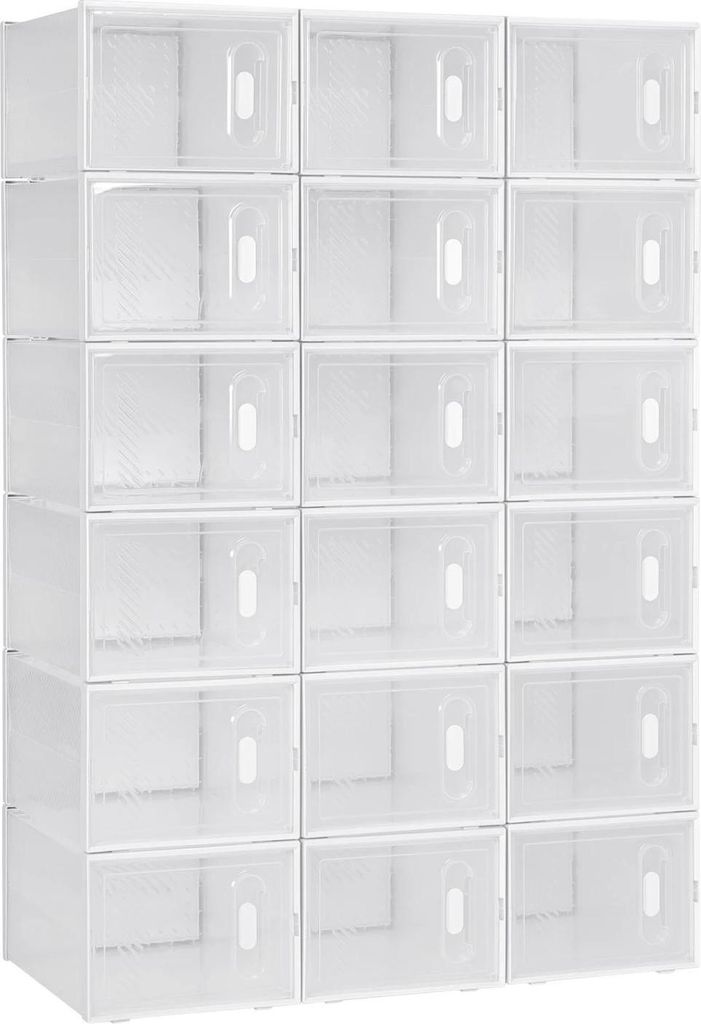 Schuhaufbewahrung - 18er Set Stapelbare Transparente Schuhboxen Mit Deckel - Staubdichter Kunststoff - Für Sneaker Und Hausschuhe - Blau